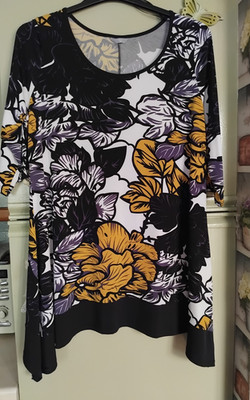 M & Co Plus asymmetrisches Top Chartreuse schwarz geblümt ideal für Sommer UK Größe 18