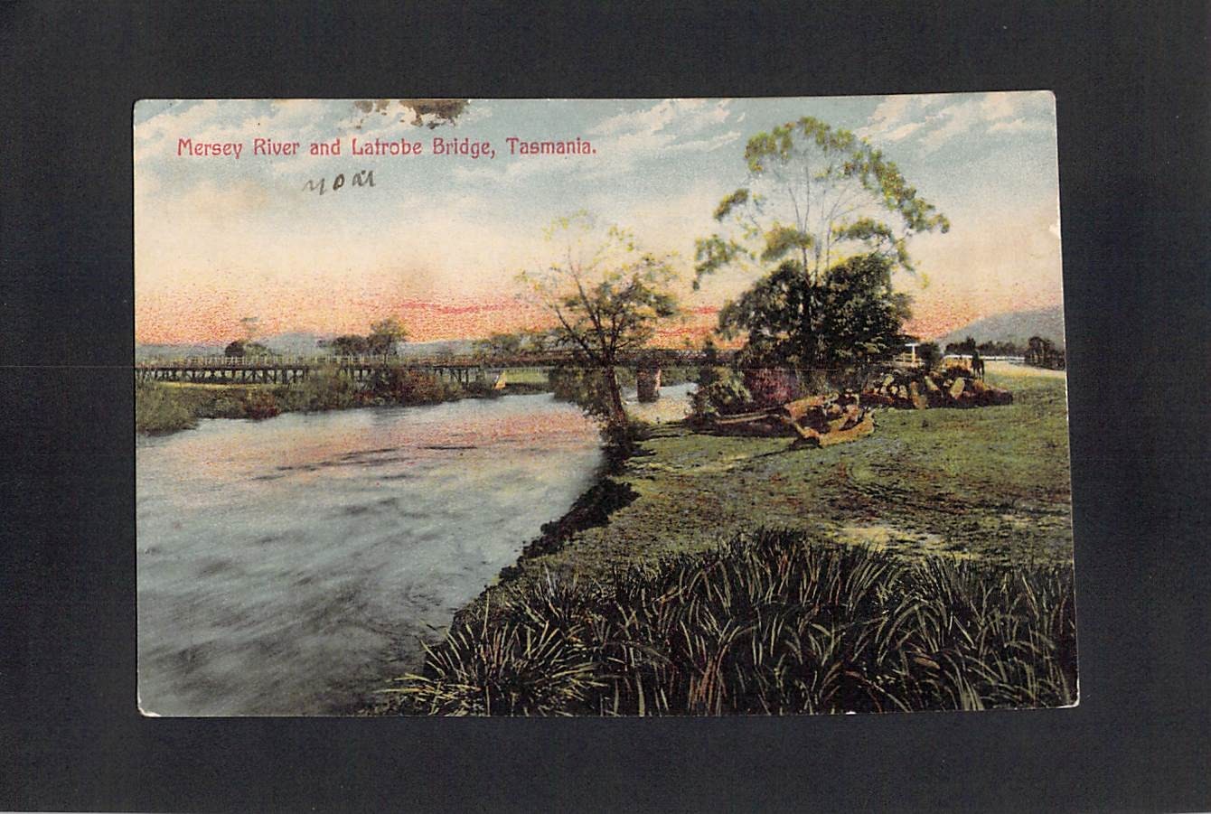 P0386 Australia T Latrobe Bridge Mersey River c1910 Spurling vintage postcard
