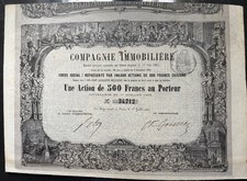 Compagnie Immobiliere 1863, Historische Aktie, toller Stahlstich