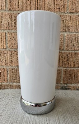 8¾'' sleek minimalist white ceramic vase with chrome-plated steel base