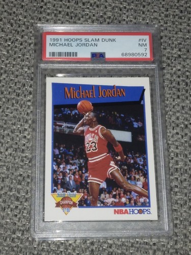Michael Jordan Psa 7 1991 NBA Hoops Slam Dunk Champ #IV Bulls