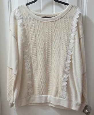 Women's BiBi Oversized Cream Sweater with Lace Details Size M