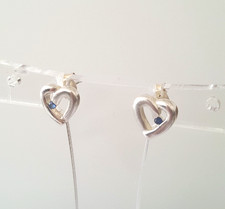 Gorgeous SeaGems Blue Sapphire Stone Heart Stud Earrings 925 Solid Silver #22854