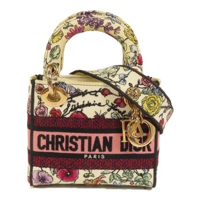 CHRISTIAN DIOR CD GHW Mini Lady D-Lite 2way Shoulder Bag Canvas