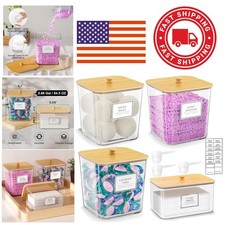 Laundry Pods Storage Container with Wooden Lids and Labels Clear Acrylic 3 Pack