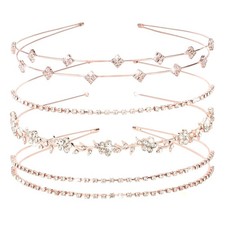 Jaciya Rhinestone Headband 4 Pieces Rose Gold Bridal Headbands