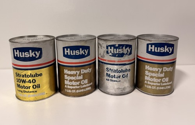 #ad #ad Lot of 4 Husky Stratolube Heavy Duty Motor Oil Advertising Cans $54.99