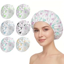 6 Pcs Reusable Waterproof Shower Caps for Women Bath Hair Caps PEVA Spa Home Use