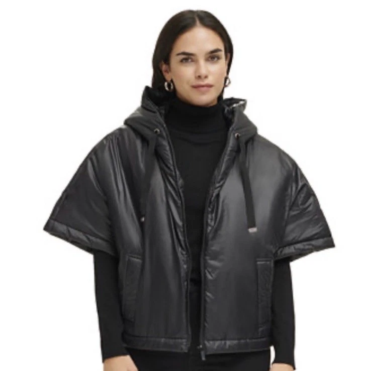 Calvin Klein Packable Hooded Puffer Poncho Jacket Black Size XL