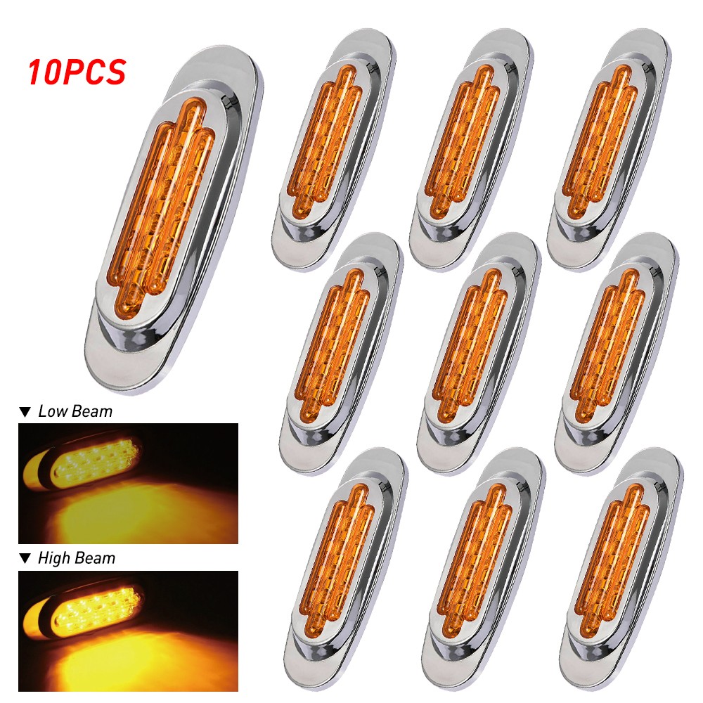 10x Side Marker LED RV Lights Truck Trailer Lamp Waterproof Chrome Bezel Amber