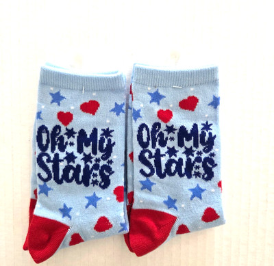 Ladies Crew Socks Star Heart Print One Size Oh My Stars 2 Pair