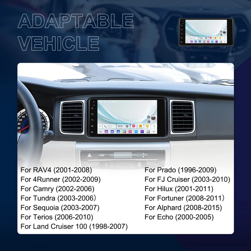 7-дюймовый автомобильный стерео радио для Toyota Matrix 2003-2008 Android 15.0 GPS 2G + 64 ГБ - Изображение 4 из 4