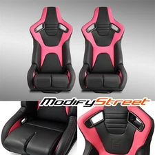 [Venom Series] Black+Pink PVC Reclinable Racing Seats Pair W/Slider Left/Right