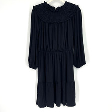 Ann Taylor Ruffle Boho Dress Black Medium NWT Stretch Flowy