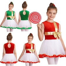 Girls Christmas Costume Holiday Xmas Dance Tutu Dress Leotard Claus Dancewear