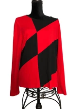 Carlisle Red Black Sweater Top XL 1/2 Rear Zip Long Sleeve Stretch Boat Neck