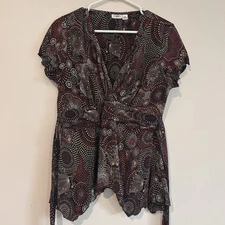 Vtg Cato Y2K Top Sz XL Floral Asymmetrical Hem Crinkle Babydoll Fairy Whimsigoth