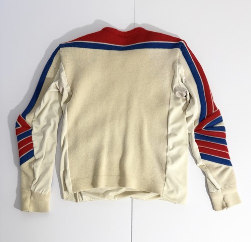 VTG DEMETRE Downhill Ski Racing Sweater Wool Padded Cream Red Blue LARGE - Picture 2 of 10