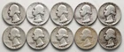 Lot of (10) 90% Silver Washington Quarters (1948-1952)