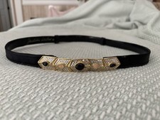 Vintage Judith Lieber Art Noveau Black Leather & Rhinestone Hook Belt 33? Long