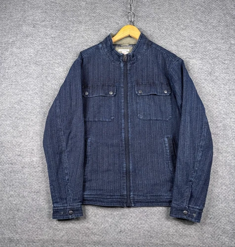 Carbon 2 Cobalt Scout Denim Jacket Mens L Blue Textured Flannel Lined Full Zip - product listing photo