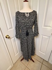 Avenue Black Abstract Dot Romantic Maxi Dress Flowy Empire Waist Size 18 