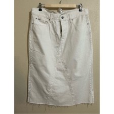 Polo Ralph Lauren button fly rigid hem White Denim Midi Skirt Size 30 Minimalist