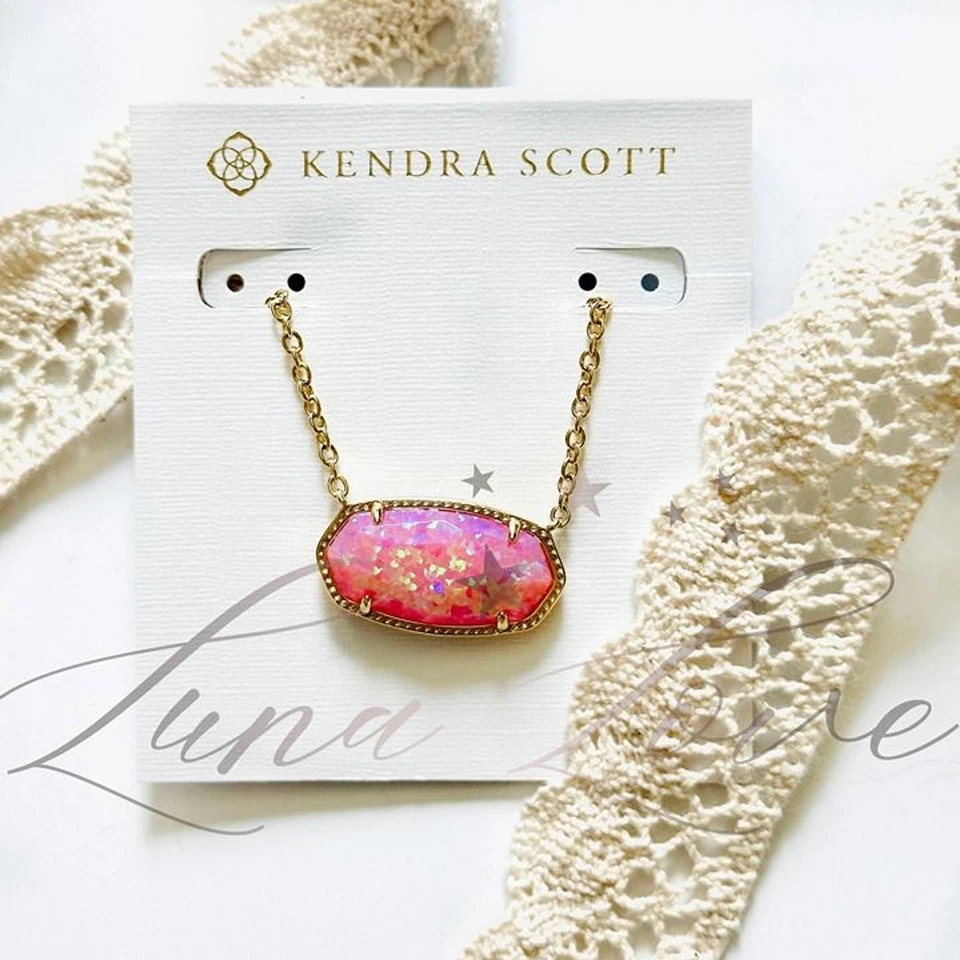 Collar Colgante Kendra Scott Elisa Oro Declaración En Clavel Ópalo Rosa Nuevo con Etiquetas