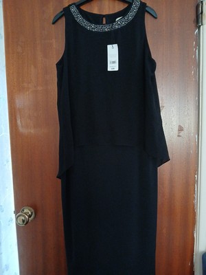 Papaya Black Flared Knee Length Chiffon Overlay With Stone Detail Dress UK  10/12