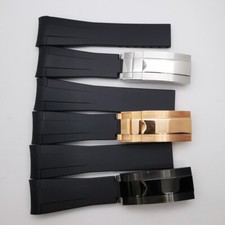 20mm black rubber strap curved end watchband with silver rose gold balck stainle