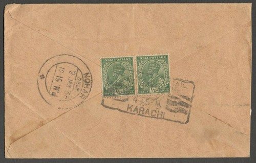 AOPIMT India 1936 cover canc Karachi Airmail boxed slogan - Picture 2 of 2