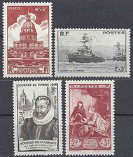 LOT de 4 TIMBRES de 1946 N°751/752 + N°753/754 NEUF ** LUXE MNH