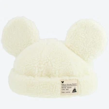 TOKYO DISNEY RESORT Limited Mickey Ears Fluffy Boa Hat Fun Cap Winter White NEW