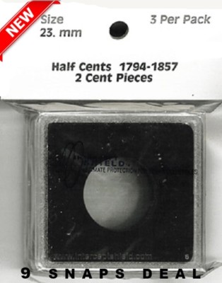 Intercept Shield 2X2 Snaplock Capsules For HALF CENT 23mm 9 Coin Holders NEW