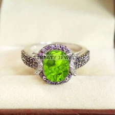 Peridot Oval Cut Gemstone With 925 Sterling Silver Ring For Men's #B463 *