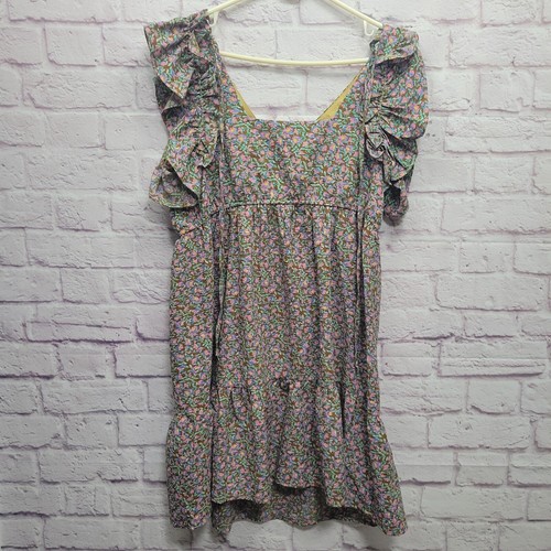 Umgee Ruffle Sleeve Tank Dress Size L Brown Floral Tiered Short Chiffon Boho - 第 6/8 張圖片