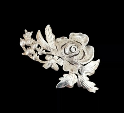 Vintage Sterling Silver Hand Made Openwork Floral Leaf Pin Brooch Gorgeous 