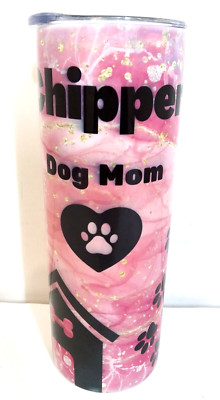 Tin Tumbler Hot Cold Beverages Chipper Dog Mom Pink Black 20 Oz Dog Paw Print