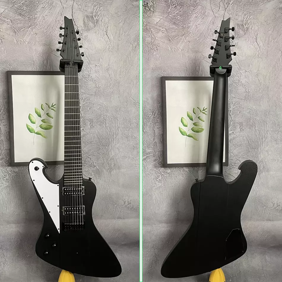 8 string Strange Shaped Electric Guitars Matte Black with White