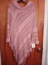 Ladies Poncho Style Shawl - Dark Beige - Size L