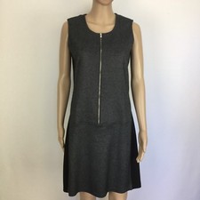 Veducci Grey Black A-Line Sleevless Shift Dress Front Zip Sz 8 Work Office (CK4)
