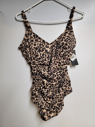 Aqua Green Women's UPF 50 Shirred V-Neck One Piece Swimsuit Size Large - Picture 3 of 9