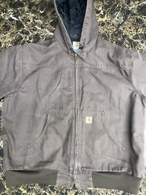 Carhartt Brown Hooded Zip Up Jacket Pockets J318 DKB Men's XXL 2XL