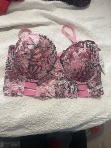 NWT Body Frosting size 34C Pink Floral Lace Push Up Bra