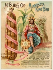 Minnesota King Corn (1892) * Fine Art Print * Yellow Deity w Cherubs + Ribbons