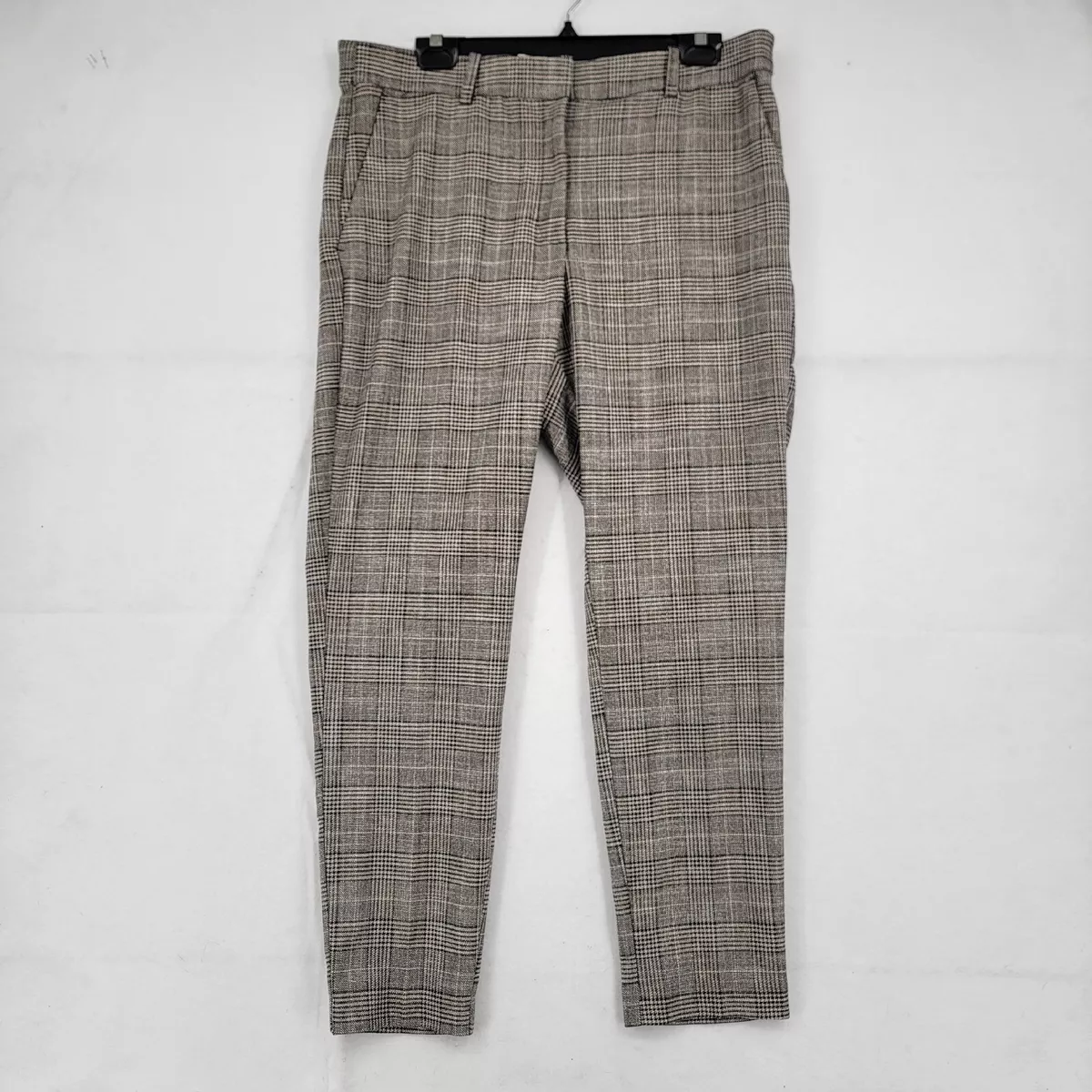 H&M Glen Plaid Elastic Waist Ankle Dress Pants NWT Women's 16 Brown  Straight