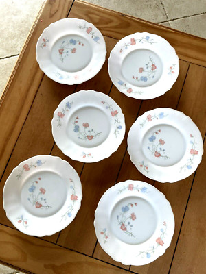 6 Arcopal Dessertteller weiß Blumenmuster Pastell