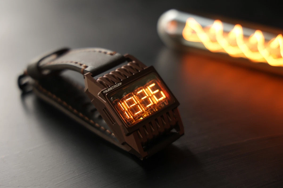 Nixie Tube Wrist Watch Futuristic Numitron Metal Sapphire