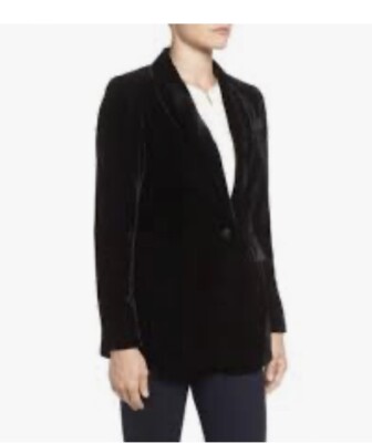 Halogen Womens Velvet One Button Black Blazer Size M