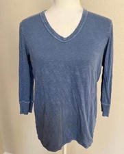 WILT womens XS relaxed 3/4 sleeve blue cotton v-neck t-shirt tee USA made
